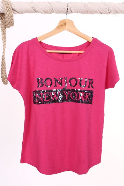 Addnone Bonjour New York Tshirt Fuşya resmi