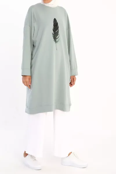 Allday Büyük Beden Baskılı Sweat Tunik Mint resmi