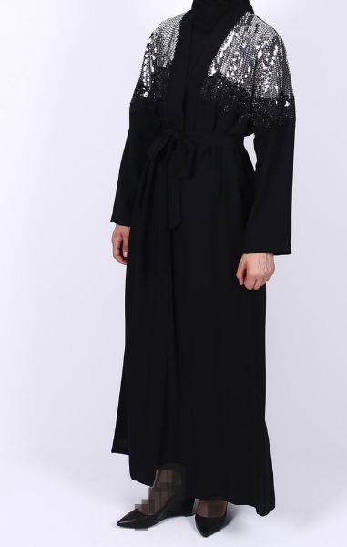 Tuay Payetli Abaya Gümüş resmi