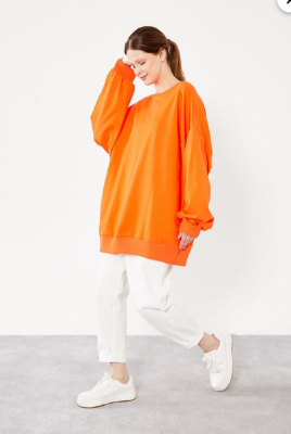 Levidor Bisiklet Yaka Oversize Sweat Turuncu resmi