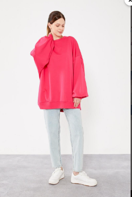 Levidor Bisiklet Yaka Oversize Sweat Fuşya resmi